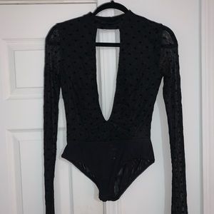 black lace long sleeve bodysuit v neck